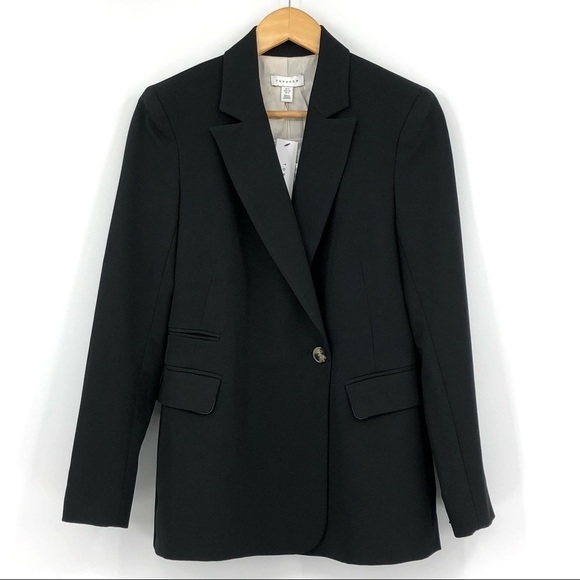NEW TOPSHOP Black Side Button Tailored Blazer Jacket Size 4 - Picture 4 of 9